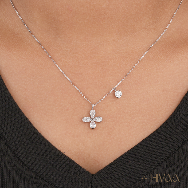 Four-Leaf Clover Pear-Cut Diamond/CZ Necklace