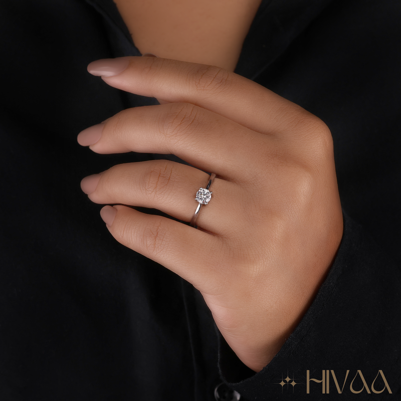 Classic Round Solitaire Diamond Engagement Silver Ring