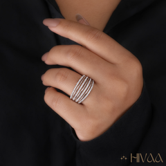 A Cascade Of Sparkling Diamonds Wide Contemporary Finger Ring