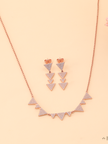 Rose Gold Plated Triangle Necklace and Dangle Earring Set