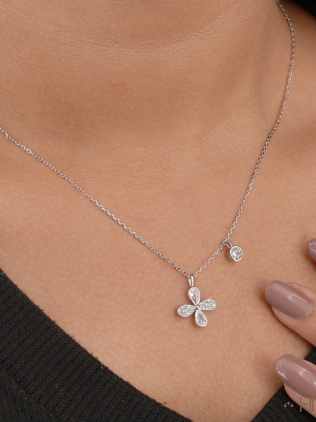 Four-Leaf Clover Pear-Cut Diamond/CZ Necklace