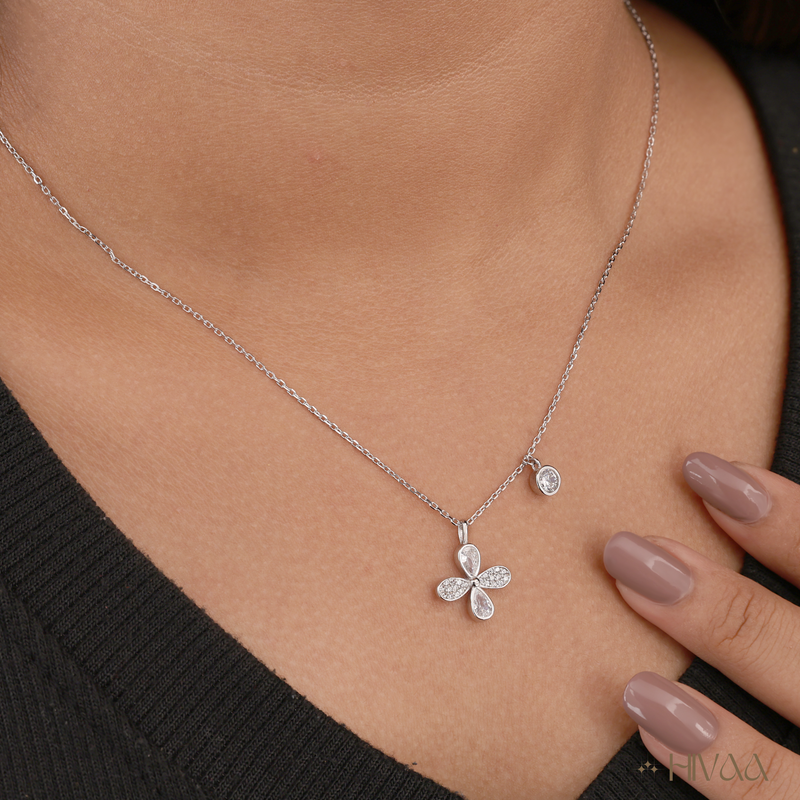 Four-Leaf Clover Pear-Cut Diamond/CZ Necklace