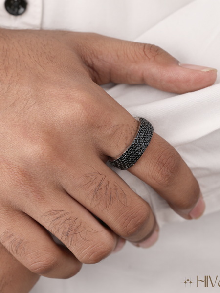Bold Black Diamond Band Ring For Men