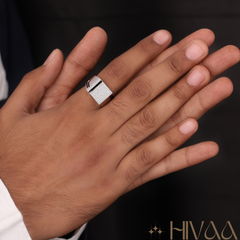 Men's Square Diamond And Onyx/Black Enamel Ring