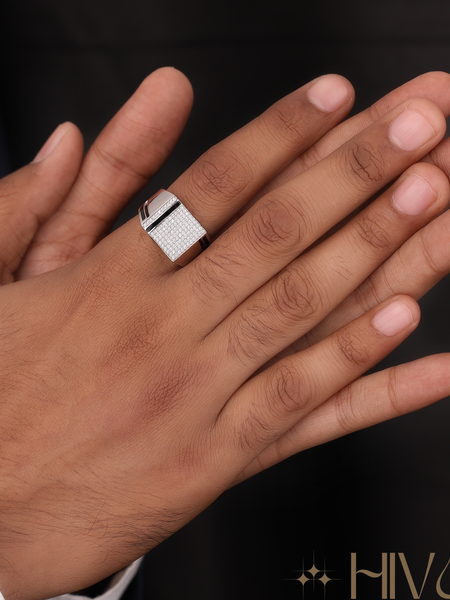 Men's Square Diamond And Onyx/Black Enamel Ring