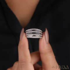 A Cascade Of Sparkling Diamonds Wide Contemporary Finger Ring