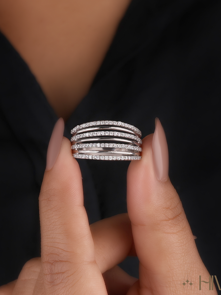 A Cascade Of Sparkling Diamonds Wide Contemporary Finger Ring