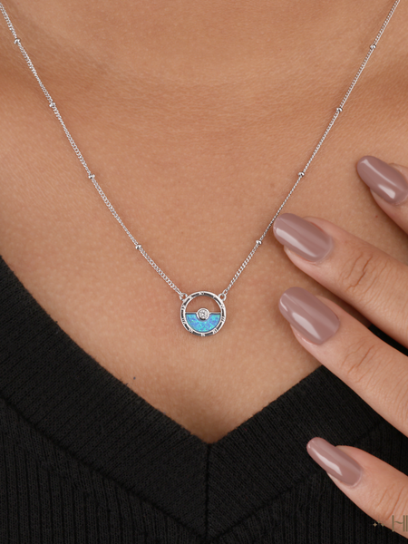 Sterling Silver Opal Sun/Moon Dainty Necklace