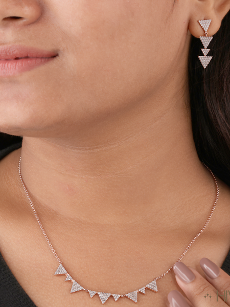 Rose Gold Plated Triangle Necklace and Dangle Earring Set