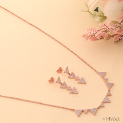 Rose Gold Plated Triangle Necklace and Dangle Earring Set