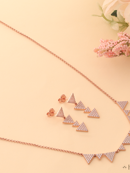 Rose Gold Plated Triangle Necklace and Dangle Earring Set