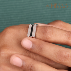 Men’s Silver Statement Ring with Black Enamel & Pave Detailing