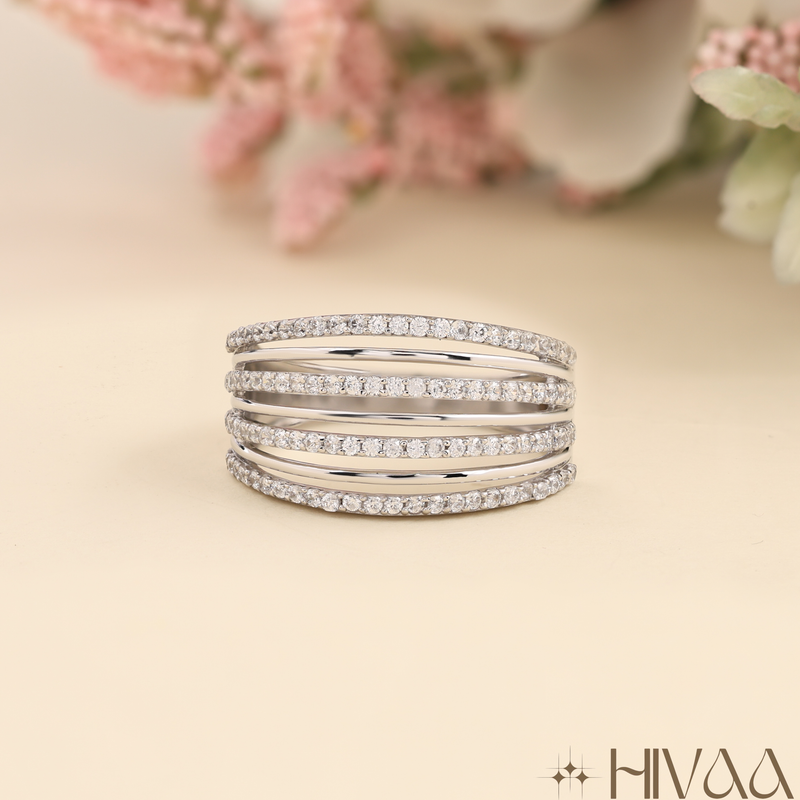 A Cascade Of Sparkling Diamonds Wide Contemporary Finger Ring