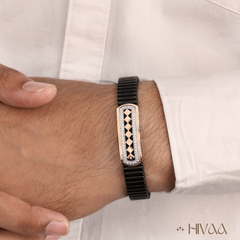 Stylish Black Stretch Bracelet With Rose Gold Accents