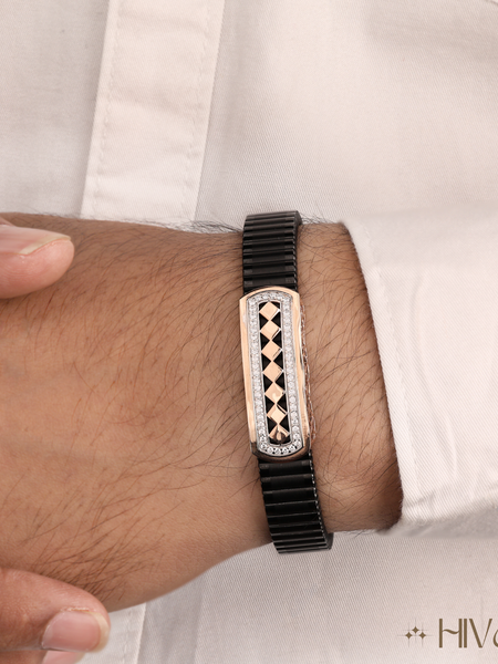 Stylish Black Stretch Bracelet With Rose Gold Accents
