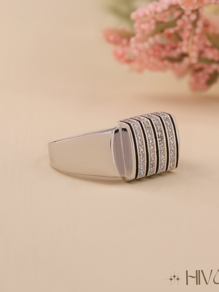 Bold Striped Design Men's Statement Ring