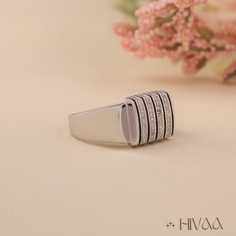 Bold Striped Design Men's Statement Ring
