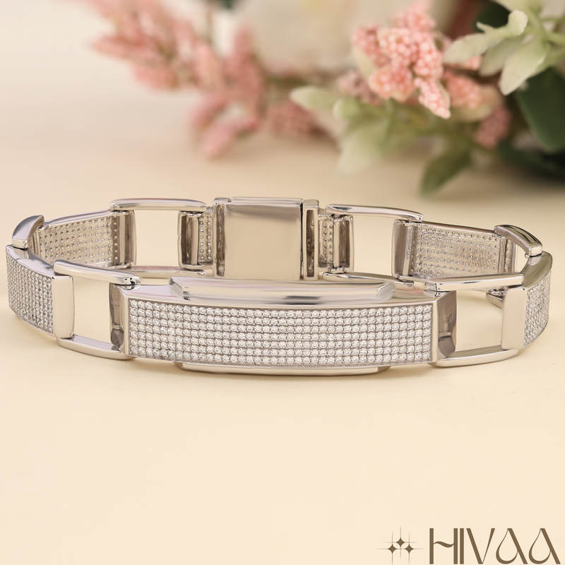 Architectural Statement Pave White Diamond Silver Bracelet