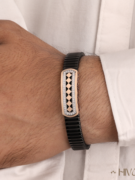 Stylish Black Stretch Bracelet With Rose Gold Accents