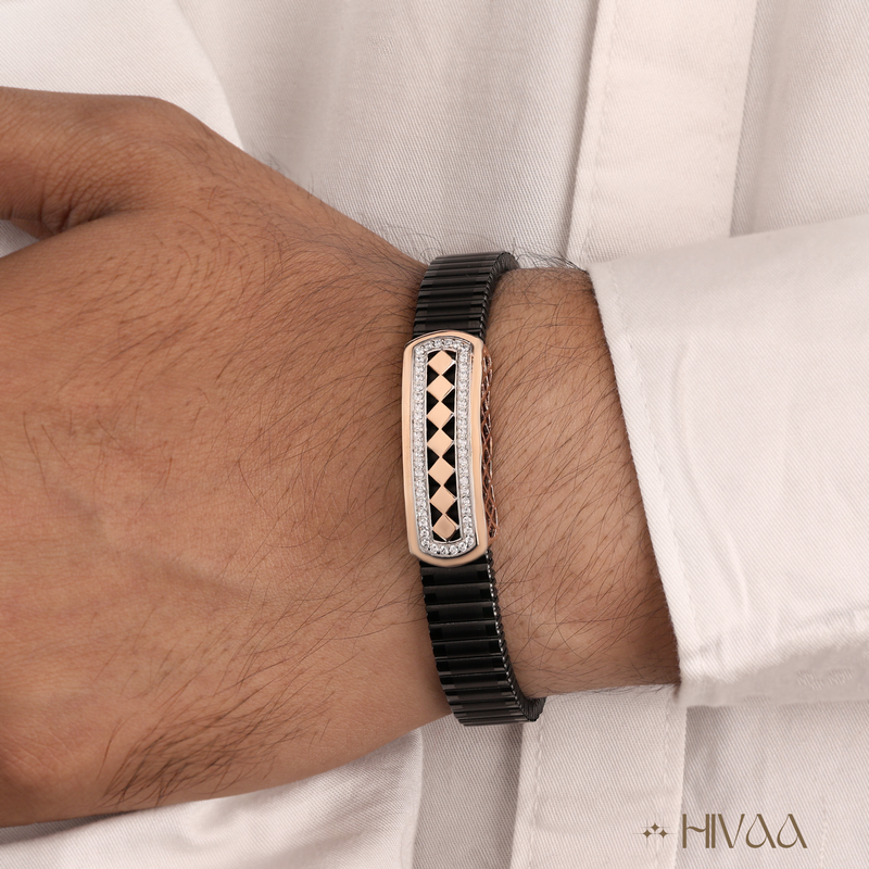 Stylish Black Stretch Bracelet With Rose Gold Accents