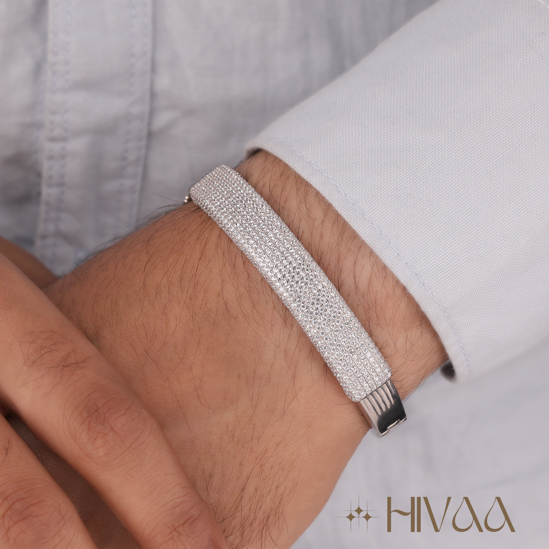 Sparkling Pave Diamond Cuff On Men's Wrist Bracelet