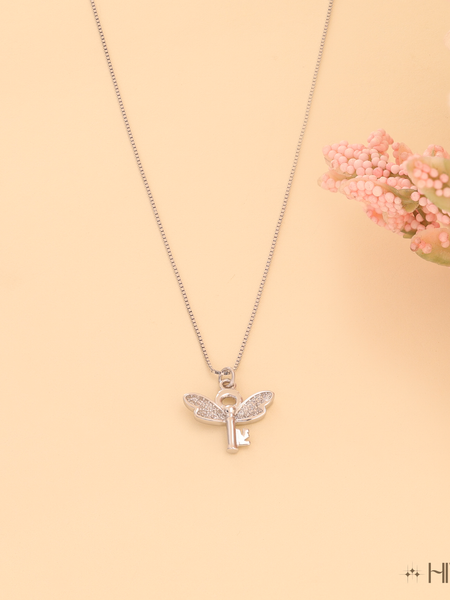 Key to the Heart Charm Necklace In White Diamond