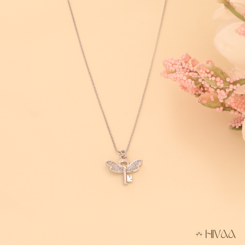 Key to the Heart Charm Necklace In White Diamond