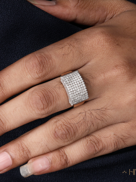 Trendy Rose Gold Plating Diamond Cluster Shine Ring