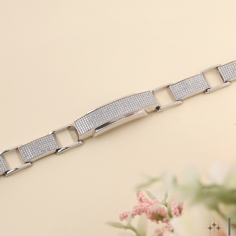 Architectural Statement Pave White Diamond Silver Bracelet