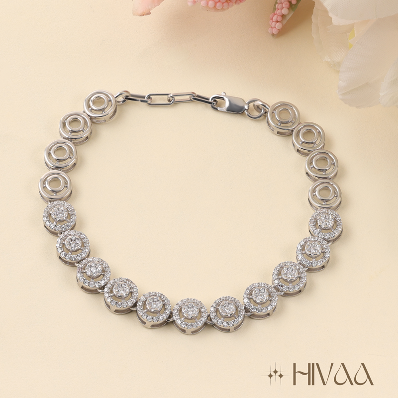 Designer Silver Crystal Circle Bracelet for Women