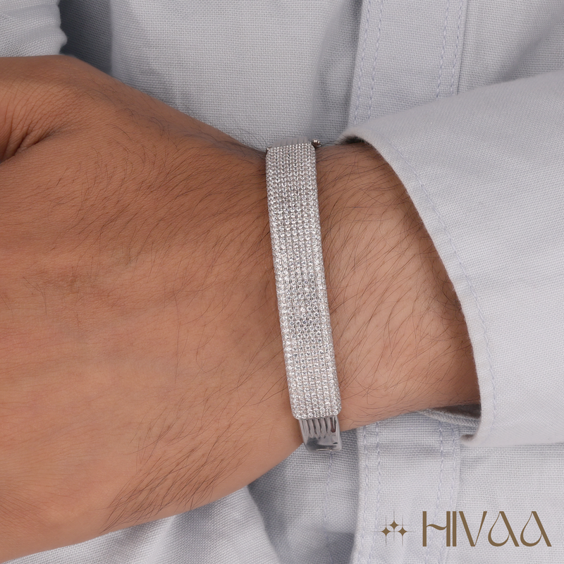 Sparkling Pave Diamond Cuff On Men's Wrist Bracelet