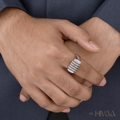 Bold Striped Design Men's Statement Ring