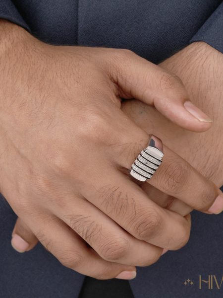 Bold Striped Design Men's Statement Ring