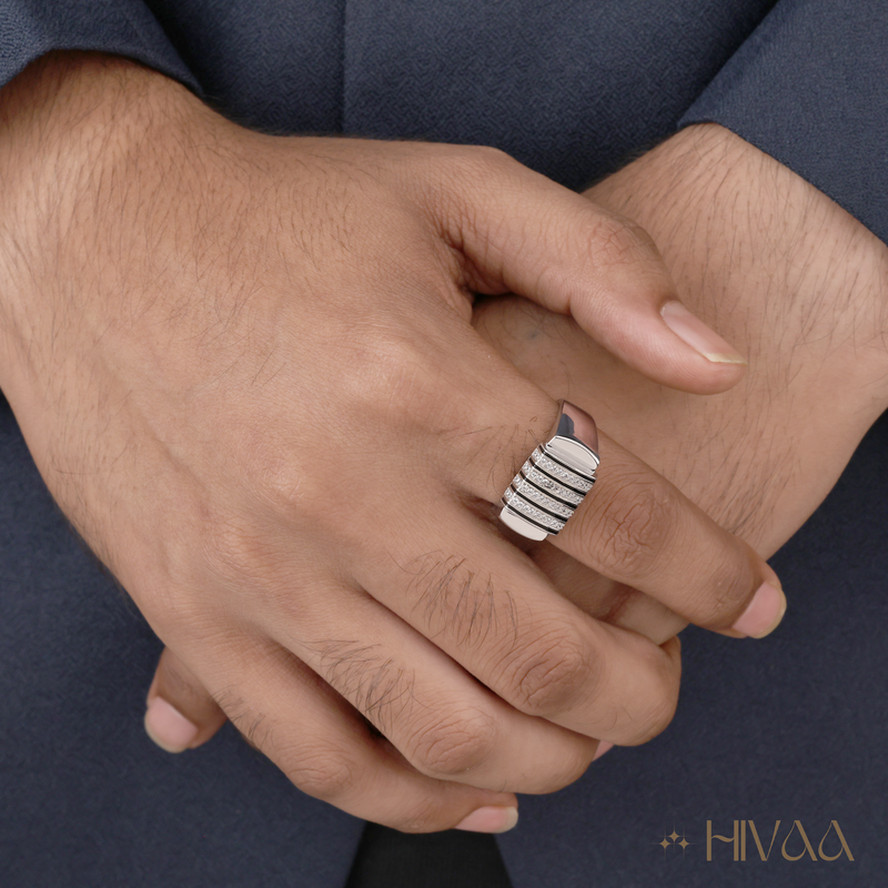 Bold Striped Design Men's Statement Ring