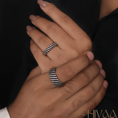 Wide And Narrow Chevron Pattern Diamond Couple Rings