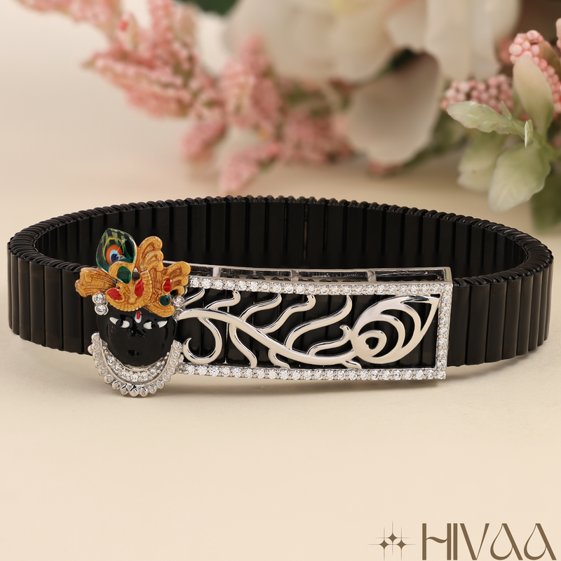 Men's Contemporary Black Link Bracelet With Cultural Motif