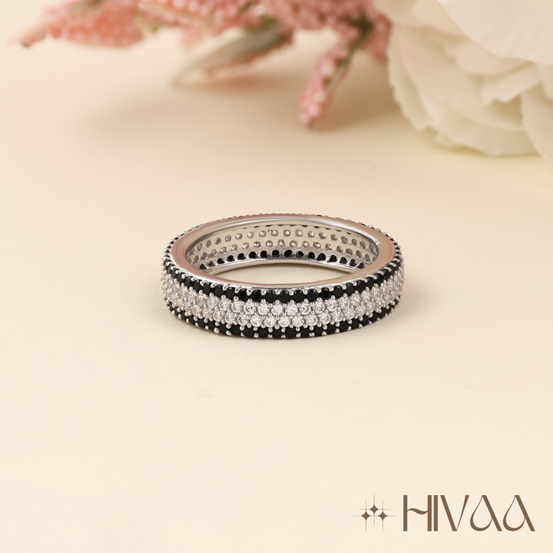 Luxurious Pave Set Black And White Eternity Band