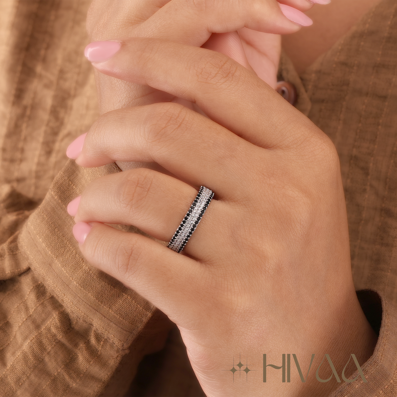 Luxurious Pave Set Black And White Eternity Band