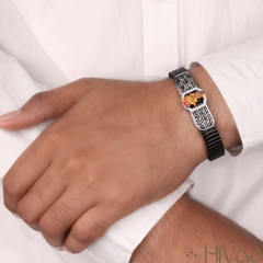 Contemporary Black Ceramic Bracelet With Spiritual Plaque