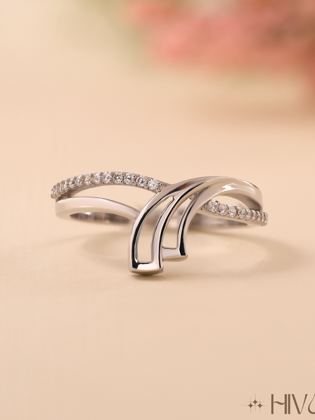 Glossy Wave Design Silver Unique Ring