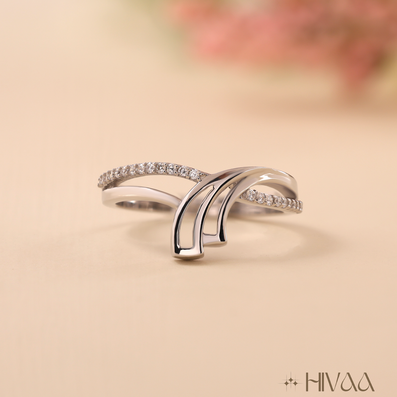 Glossy Wave Design Silver Unique Ring