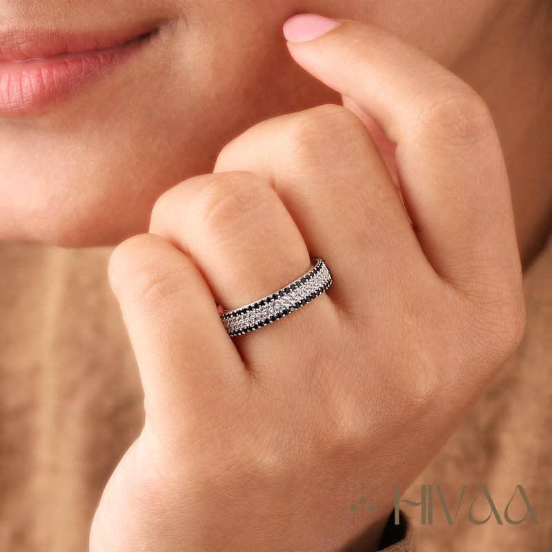 Luxurious Pave Set Black And White Eternity Band