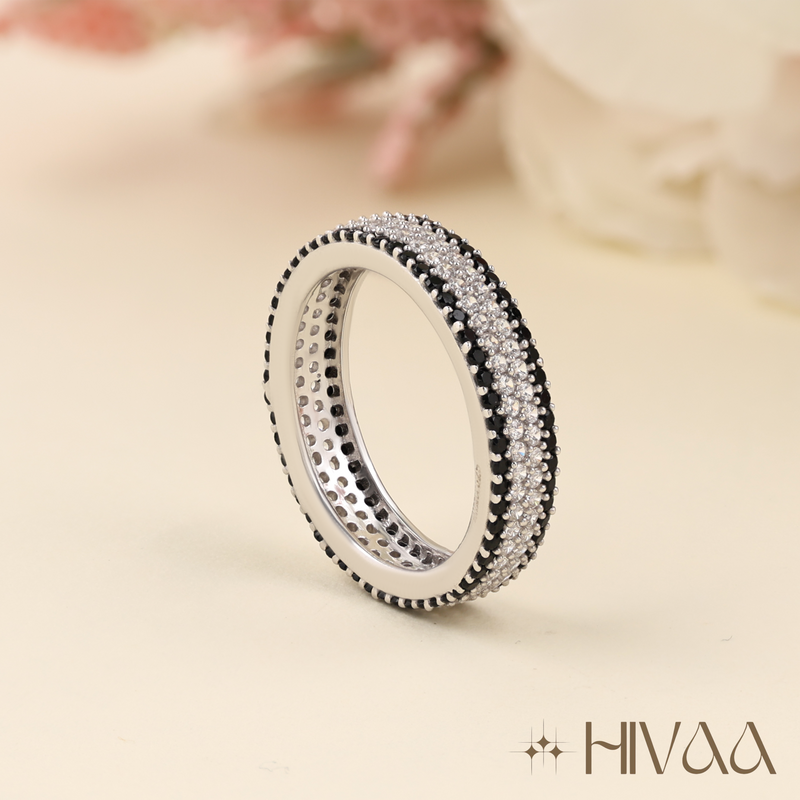 Luxurious Pave Set Black And White Eternity Band