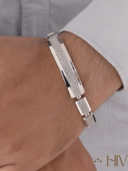 Luxury Silver-Finish Pave Crystal Link Bracelet for Men