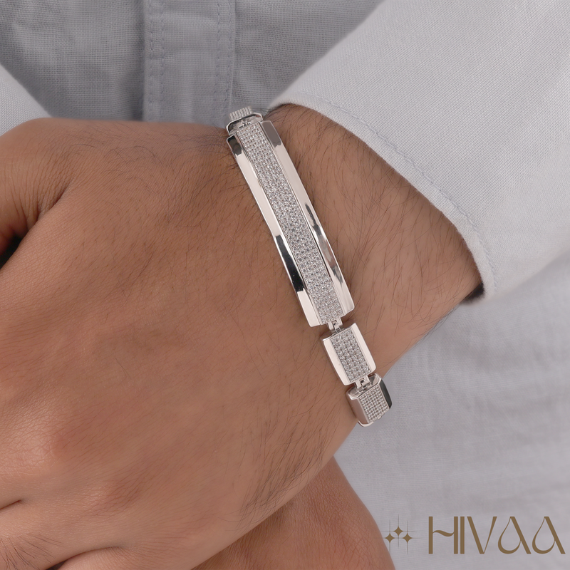 Luxury Silver-Finish Pave Crystal Link Bracelet for Men