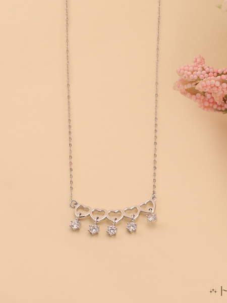 Five Hearts and Sparkle Drop Necklace