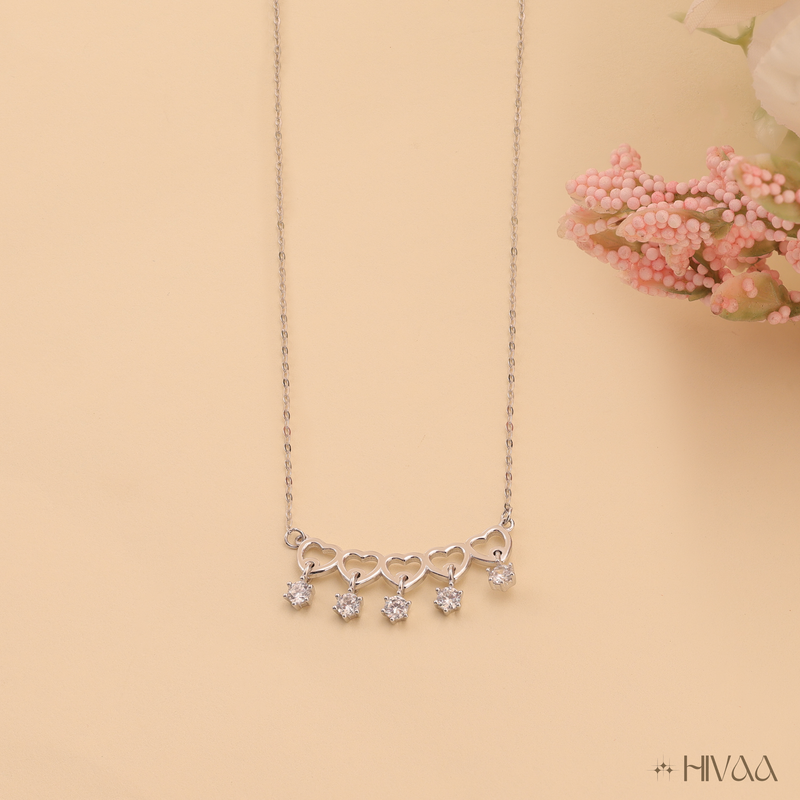 Five Hearts and Sparkle Drop Necklace