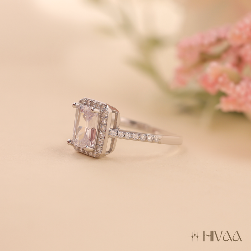 Sparkling Halo Princess Cut Ring
