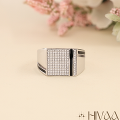 Men's Square Diamond And Onyx/Black Enamel Ring