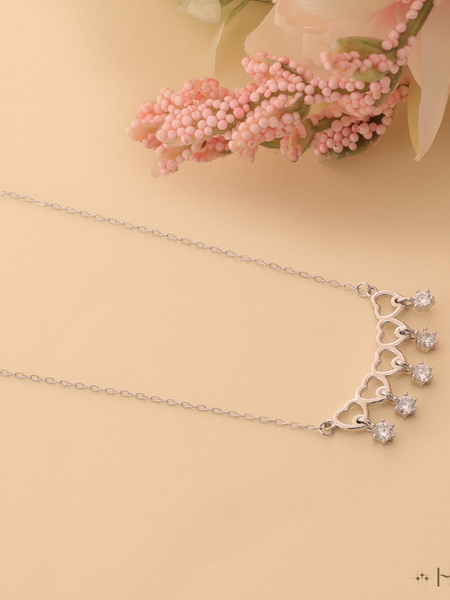 Five Hearts and Sparkle Drop Necklace